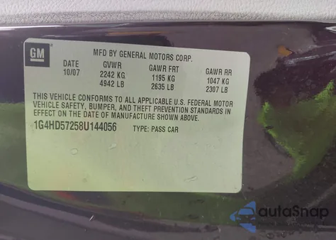 2008 Buick Lucerne Cxl z USA, uszkodzony, nr VIN 1G4HD57258U144056